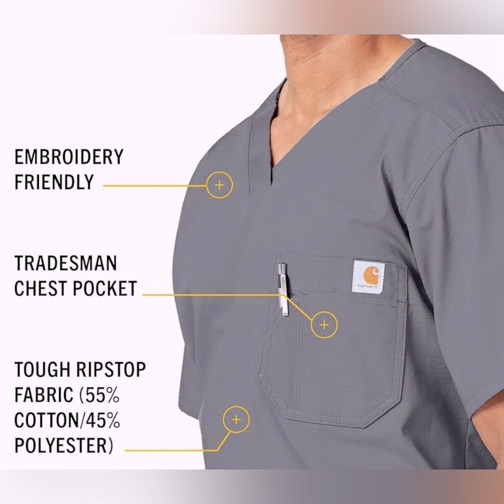 Carhartt 55% Cotton Blend Ripstop Utility Scrub Top in Grey color Size XL